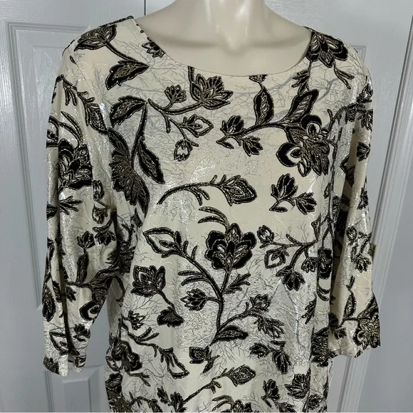 JM COLLECTION dress blouse Elegant black cream shimmer party top BEAUTIFUL 2X - Picture 3 of 13